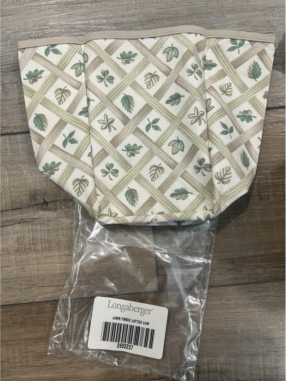 Longaberger TALL TISSUE Basket Liner Lattice Leaf Botanical green NEW